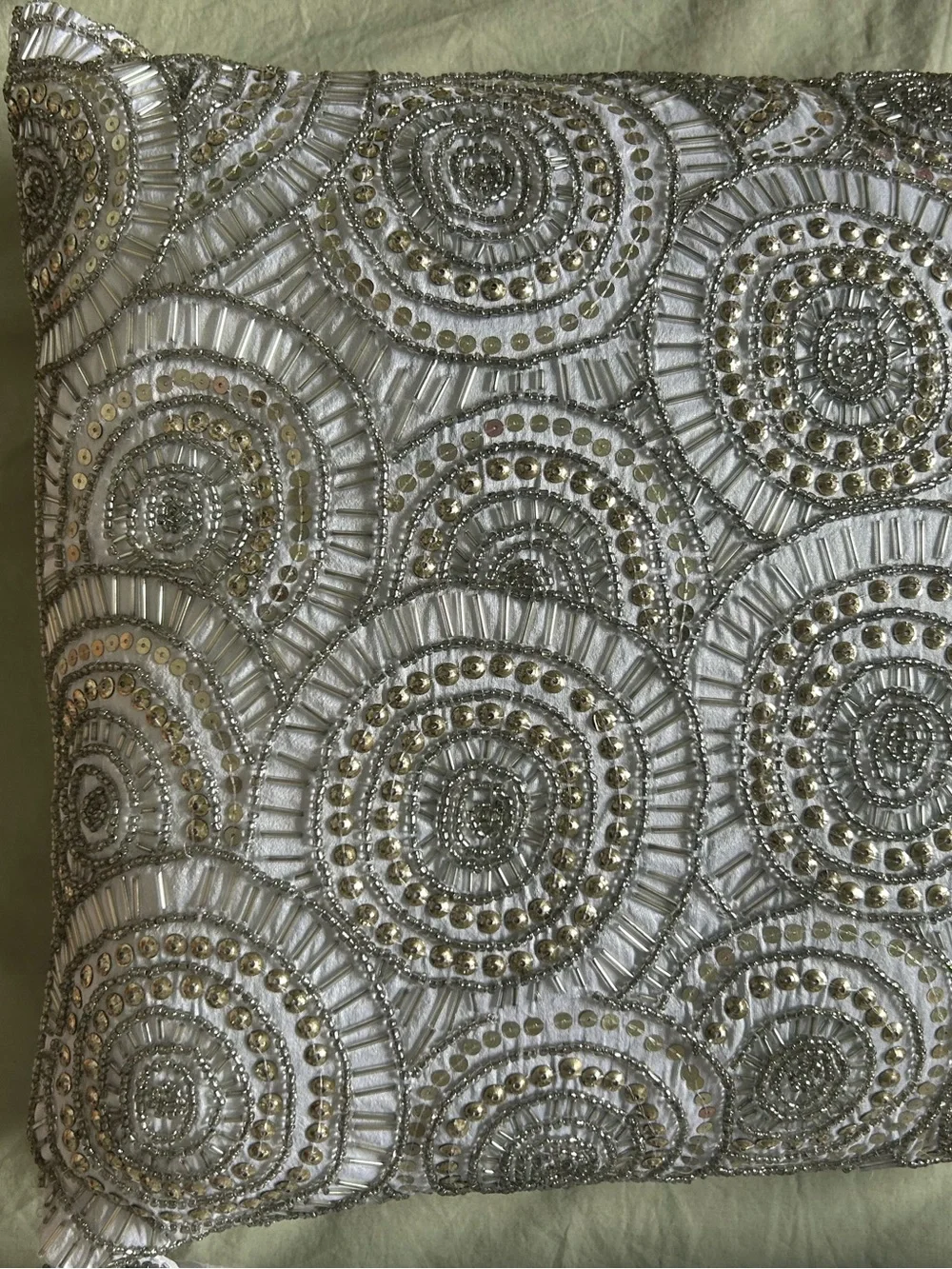Beaded White Decorative Throw Pillow